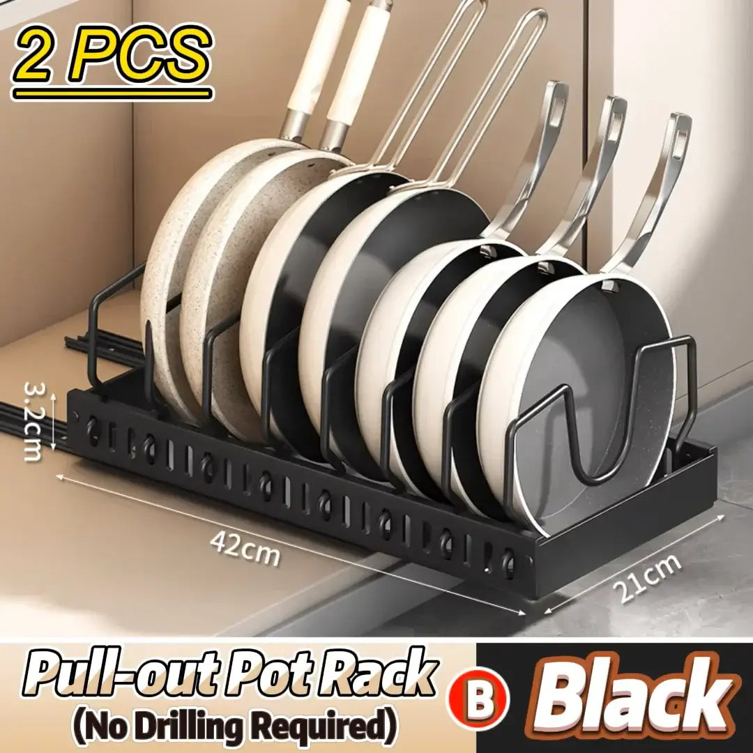 Pots and Pans Organizer Under Cabinet,Sliding Pot Lid Holder and Pan Rack Kitchen,Pull out Pot and Pan Organizer,Dishes Storage