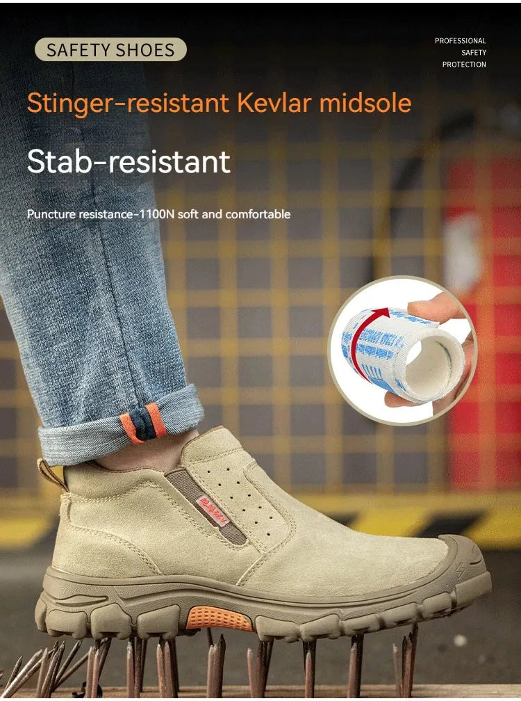 Mens Work Boots Composite Toe Safety Footwear Metatarsal Guard Puncture-Proof Construction Work Shoes Anti-Slip Rubber Outsole - Evallys.com