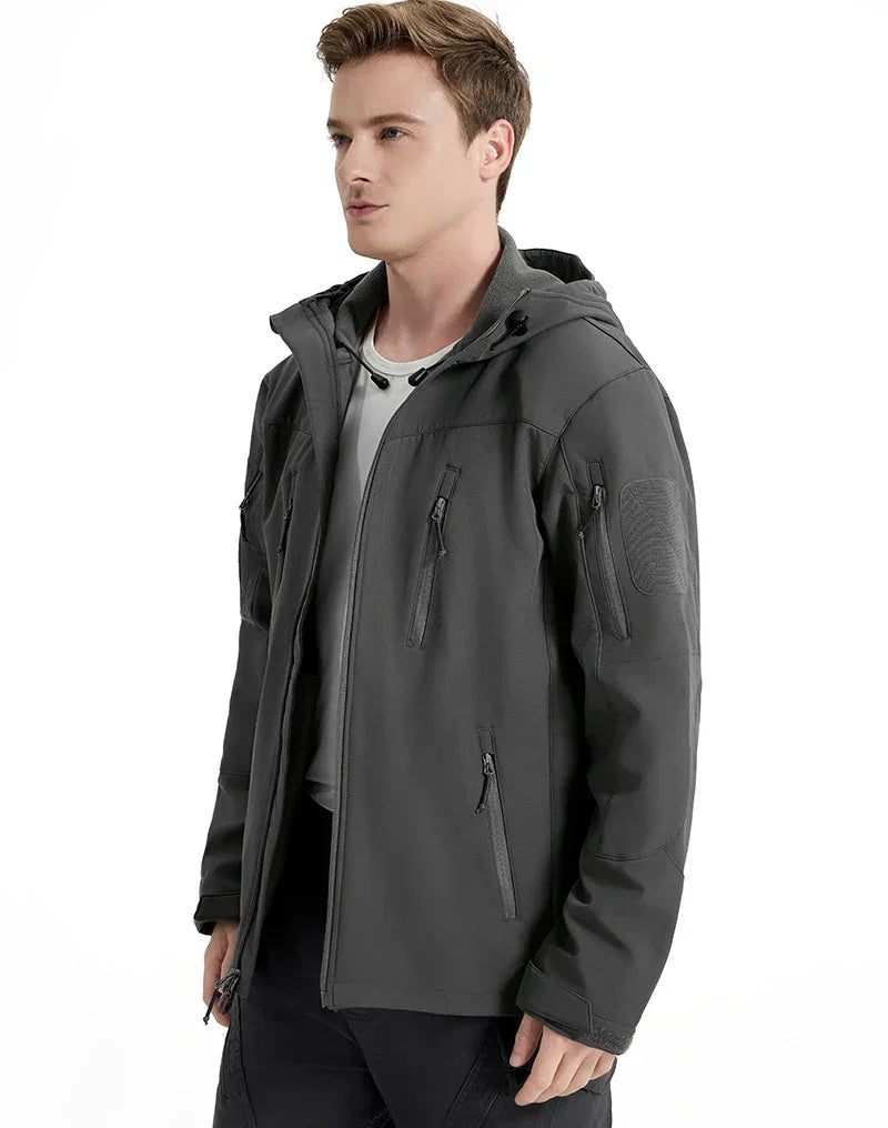 Men's Waterproof Softshell Tactical Jacket Winter Windproof Fleece Hoodie Jacket Outdoor Hiking Skiing Windbreaker Coat - Evallys.com