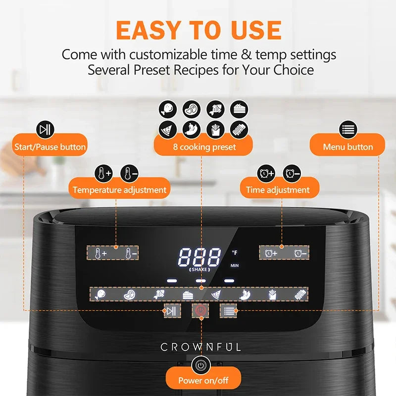 CROWNFUL Air Fryer 7L Touch-screen Display Air Fryer Oven with 8 Cooking Programs Oilless Electric Cooker and Nonstick Basket - Evallys.com