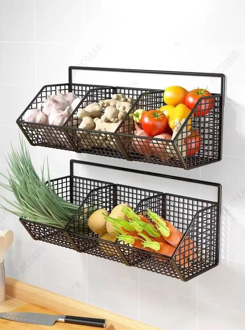 Kitchen Storage Shelf Wall Mounted Bathroom Organizer Basket No Drill Adhesive Mount Rack for Vegetable Fruit Drain Baskets