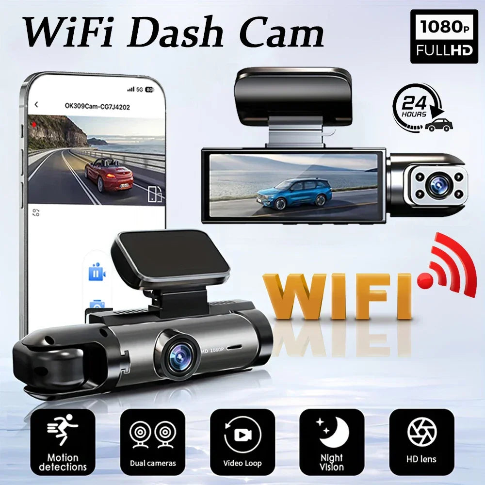 WIFI Dual Camera Dash Cam 1080P with IR Night Vision Loop Recording Wide Angle Car DVR for Front and Inside - Evallys.com