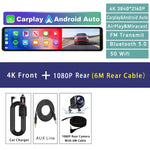11.26" 4K 2160P Car Dvr Carplay Android Auto Dash Cam GPS WIFI BT FM Stream Rear View Mirror Dashcam Dvrs Camera Drive Recorder - Evallys.com