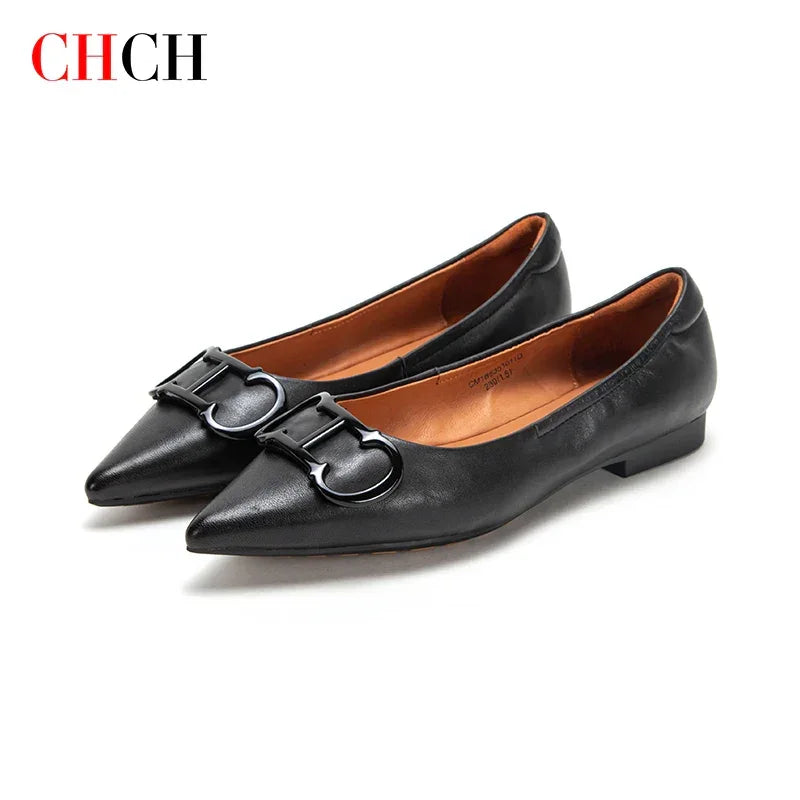 Women’s Retro Pointed Toe Flats – Classic PU Leather Office Shoes - Evallys.com