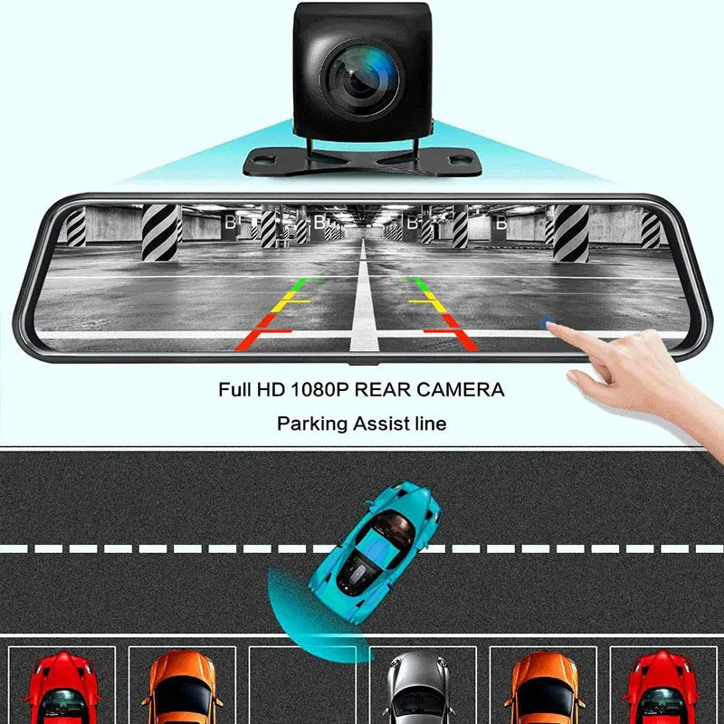 10 Inch Mirror Camera for Car Touch Screen Video Recorder Rearview mirror Dash Cam Front and Rear Camera Mirror DVR Black Box - Evallys.com