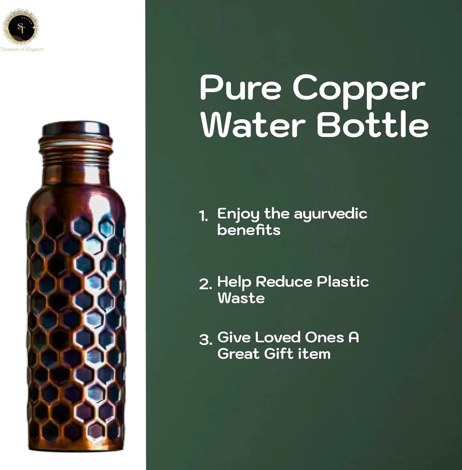 Pure Copper Water Bottle 32oz Antique Black with Lid for Hiking, Camping, Home, Office, Gym, Travel