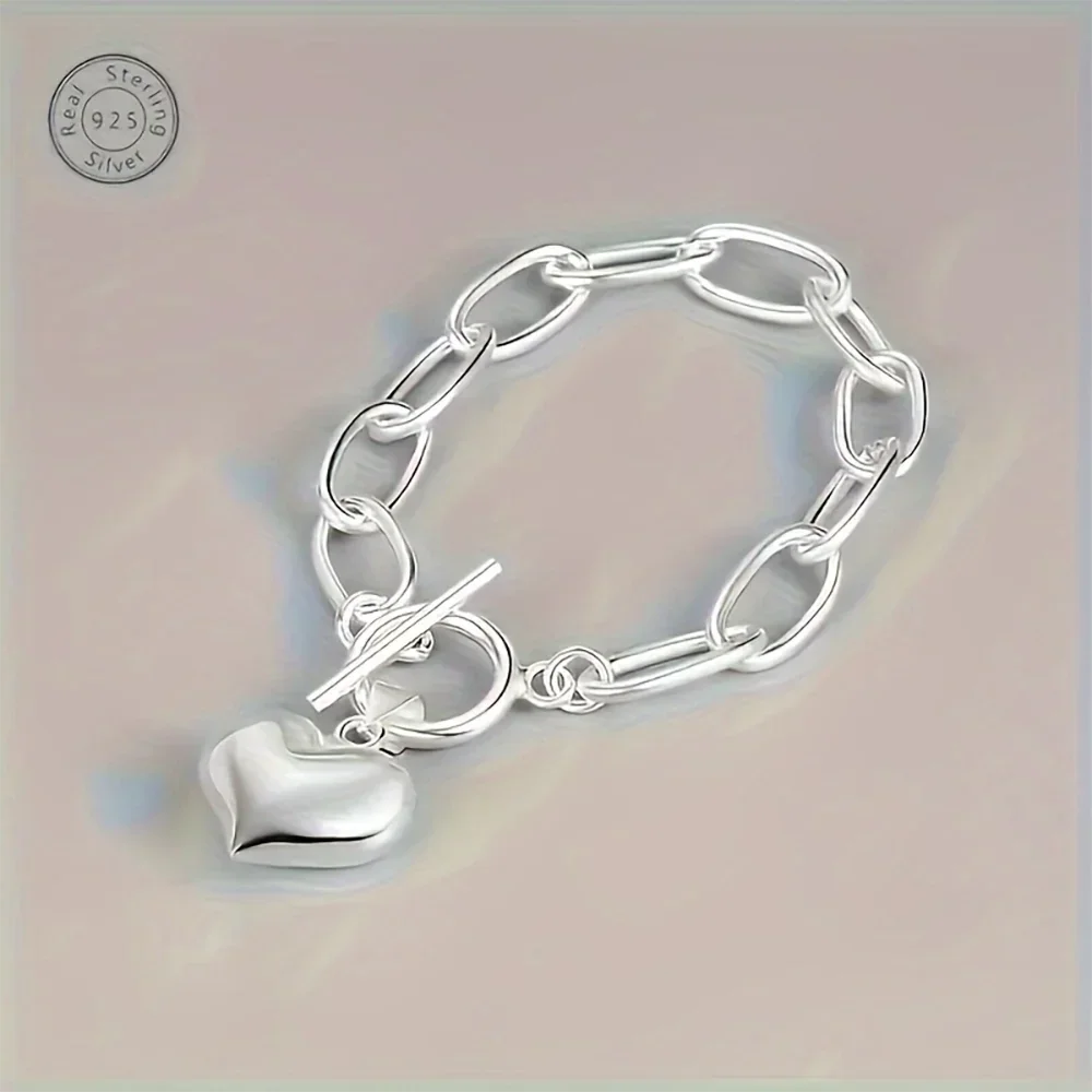 925 Sterling Silver Bracelets Fashion Cubic Peach Heart Pendant Chain Bracelet for Women Jewelry Anniversary Valentine's Day USA - Evallys.com