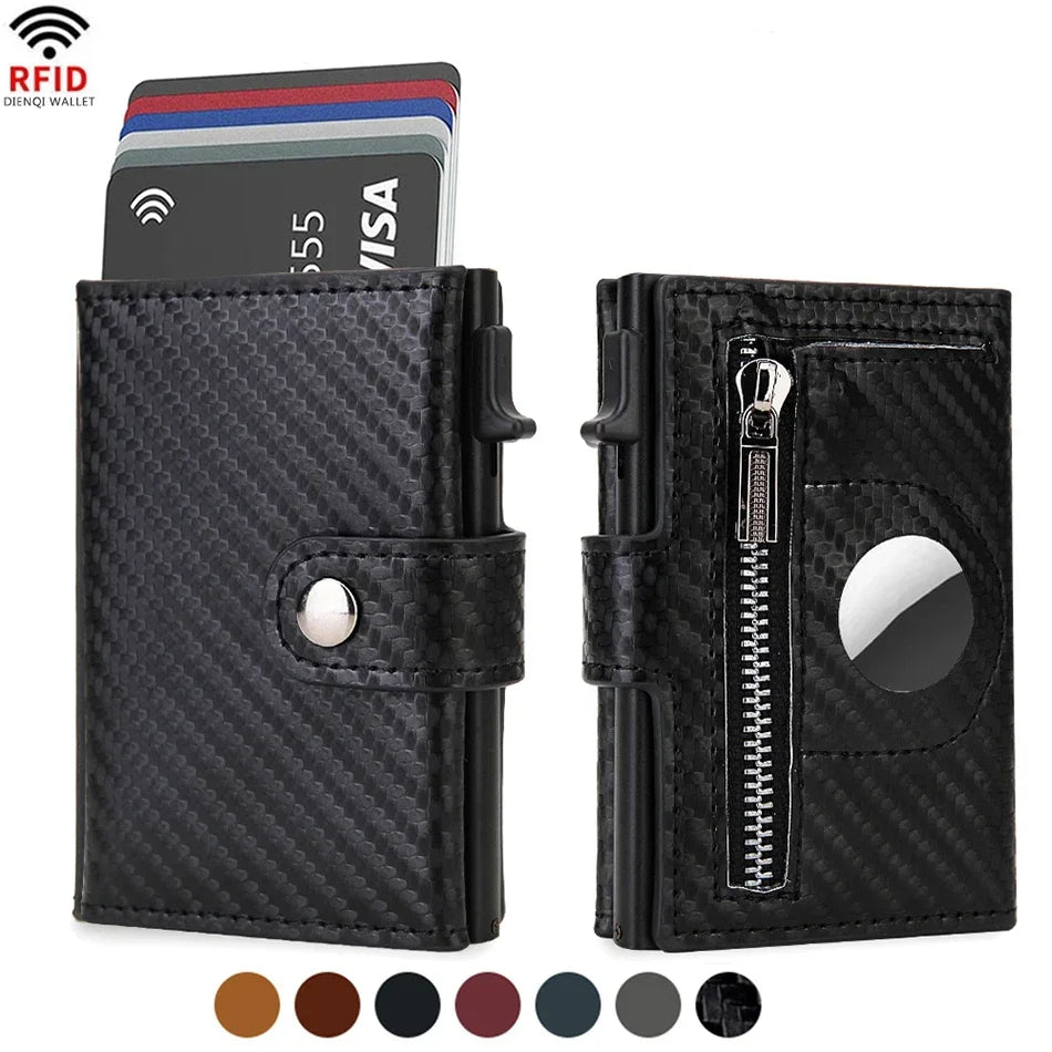 Rfid Carbon Fiber Men Wallets for Airtag Luxury Slim Mini Credit Card Holder Wallets for Men Air Tag Tracker Minimalist Purse - Evallys.com