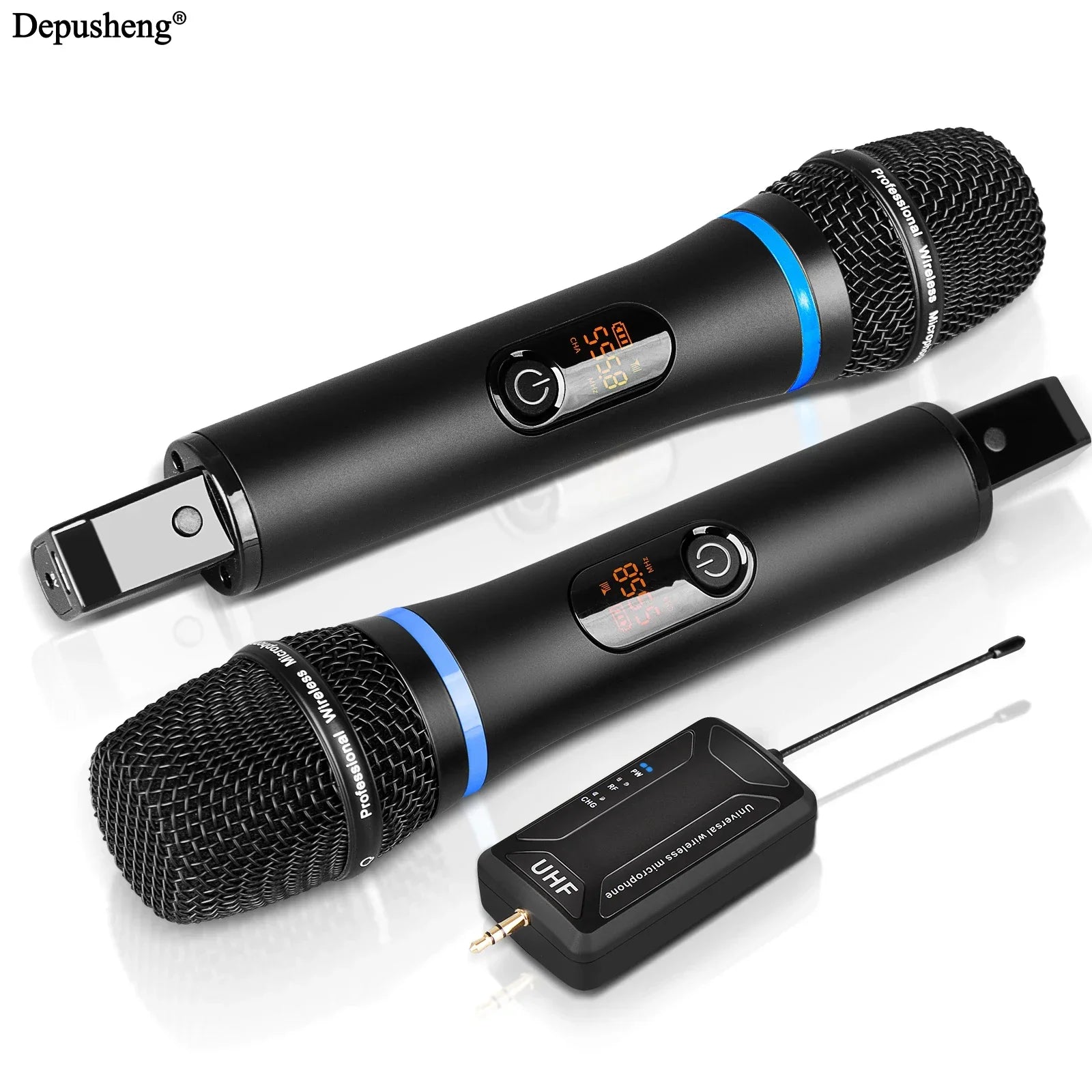 Wireless Microphone Depusheng W8-1 UHF Metal Dynamic Handheld Karaoke Mic With Rechargeable Receiver For Karaoke Wedding - Evallys.com