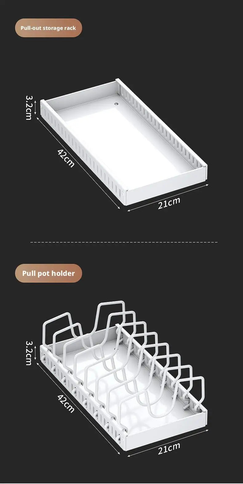 Pots and Pans Organizer Under Cabinet Sliding Pot Lid Storage Holder Kitchen Adjustable Slide Out Dish Pan Storage Rack Shelf