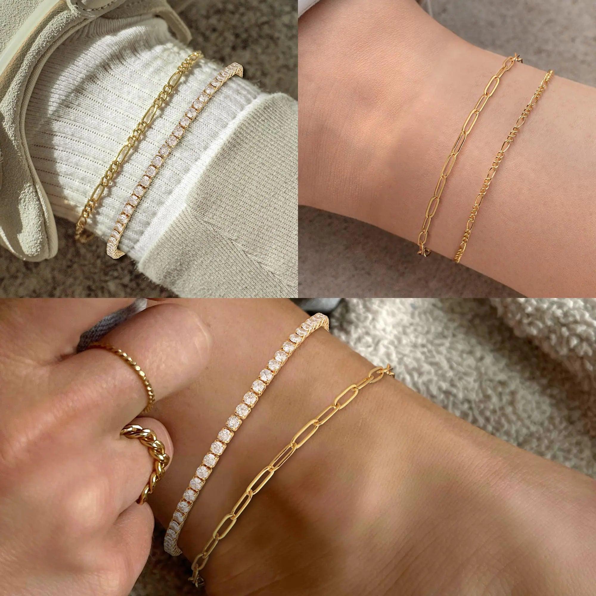 14K Gold/Sterling Silver Plated Anklet Bracelets for Women Waterproof Plus Size Cuban Link Chain Ankle Bracelet for Large Ankle 9-12inch Style-03 (Women Average Size) - Evallys.com # #