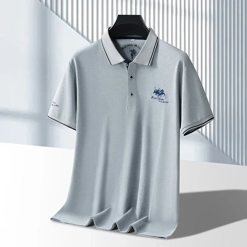 Men's Business Casual Short Sleeved Embroidered Solid Color Polo Shirt Fashionable Breathable Comfortable Summer Versatile Top - Evallys.com