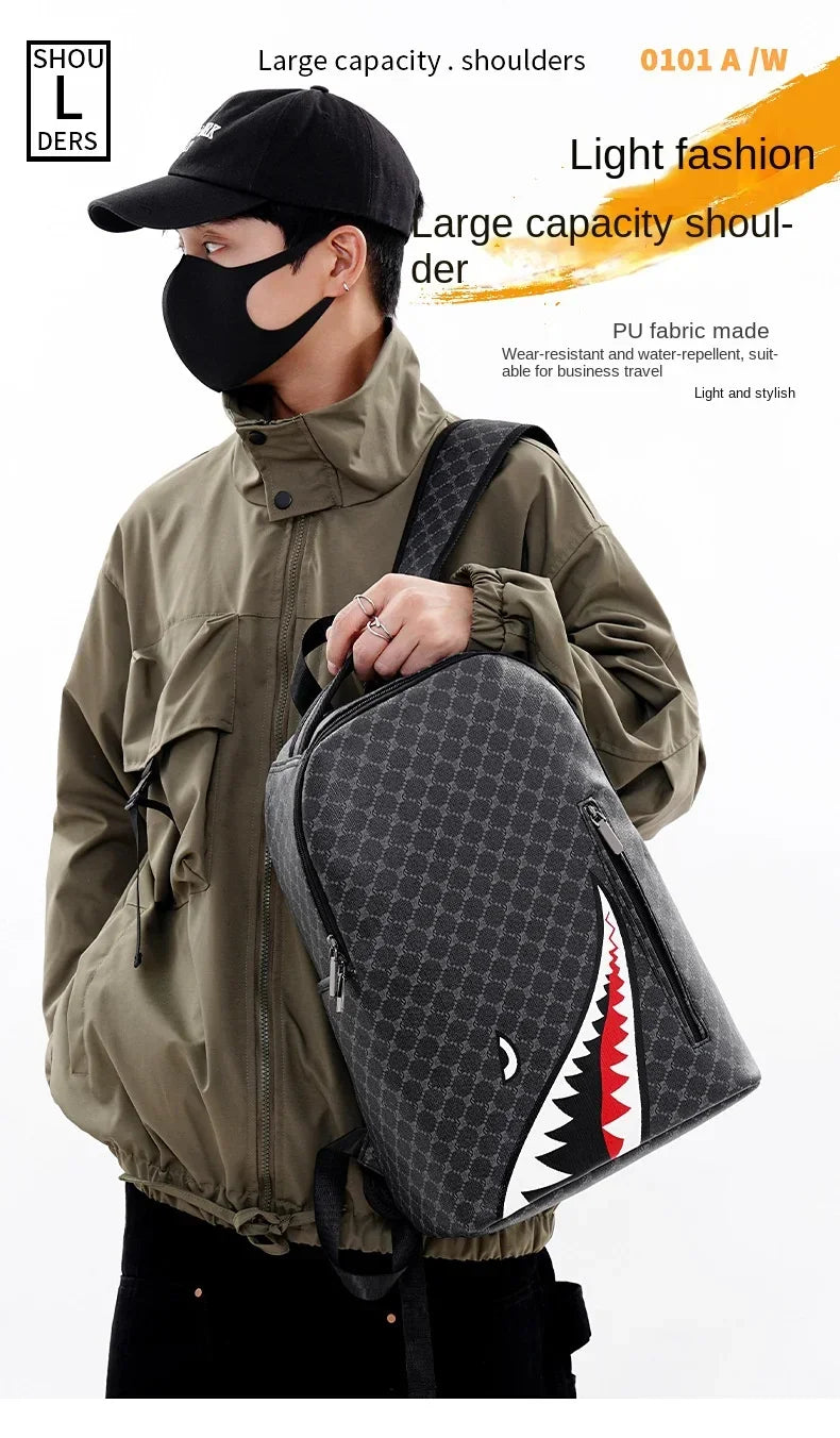 Shark Mouth Plaid Backpack – Large Laptop Bag for School & College - Evallys.com