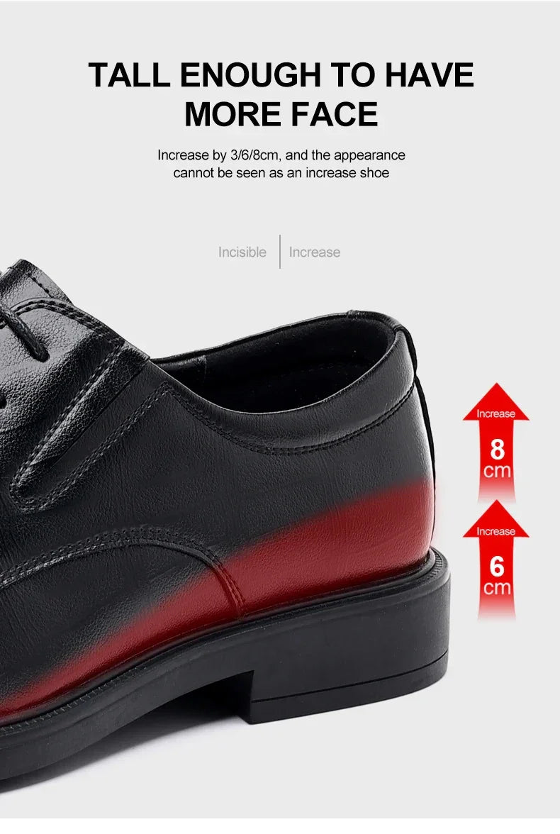 3/6/8 CM Elevator Shoes Men Dress Shoes Black Soft Leather Men Heighten Formal Shoes Casual Business Men Oxfords Suit Shoes - Evallys.com