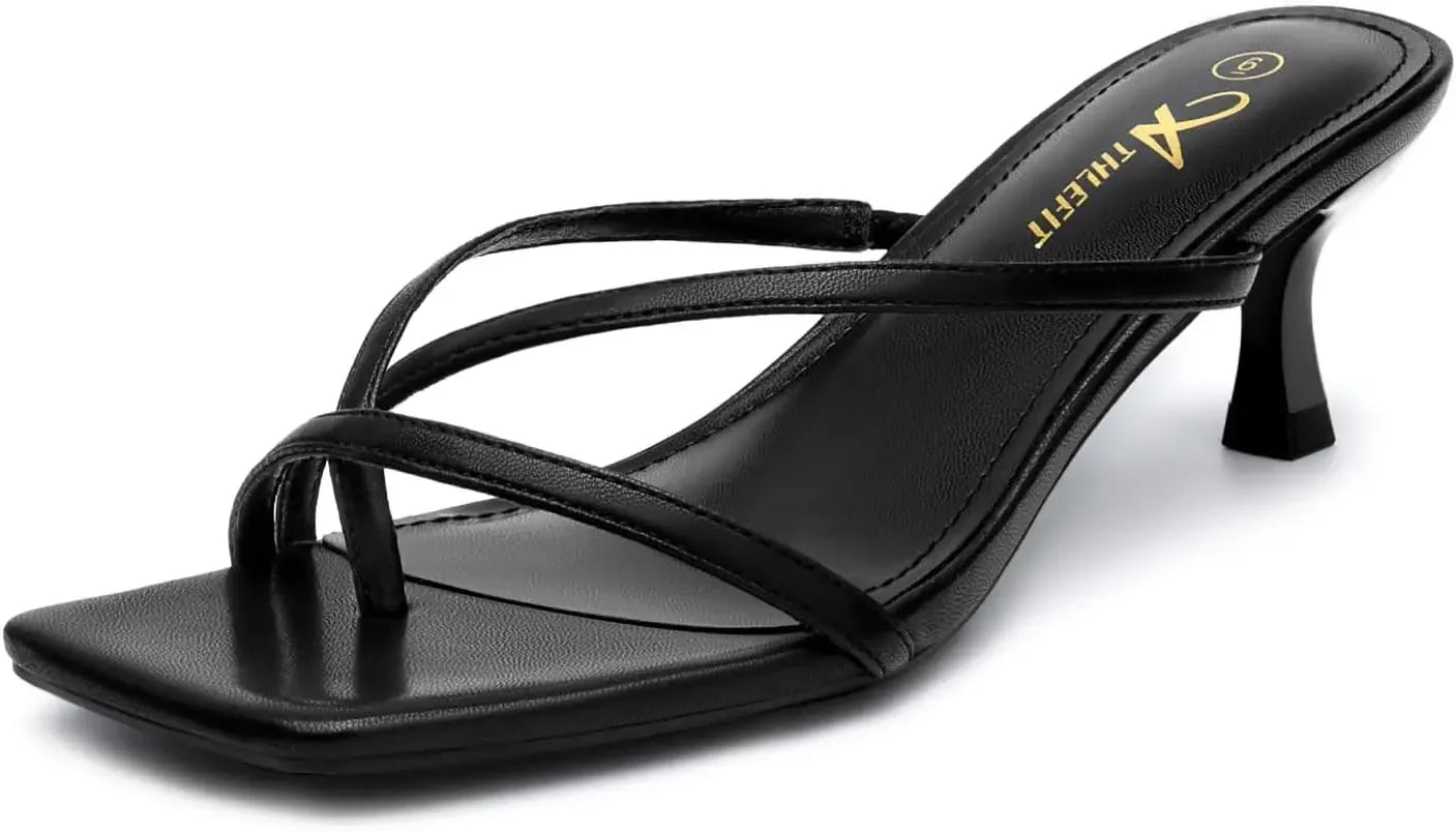 Women's Strappy Kitten Heels Flip Flops Square Open Toe Low Heels Fashion Party Dress Thong Heeled Sandals - Evallys.com