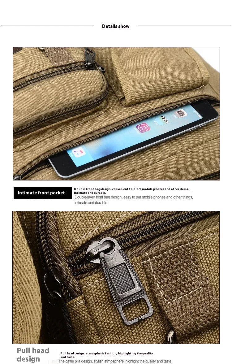 Men’s Canvas Messenger Bag – Multi-Pocket Travel Shoulder Satchel - Evallys.com