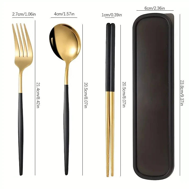 3pcs Thin Portuguese portable stainless steel cutlery chopsticks, forks, spoons, student home outdoor picnic tableware