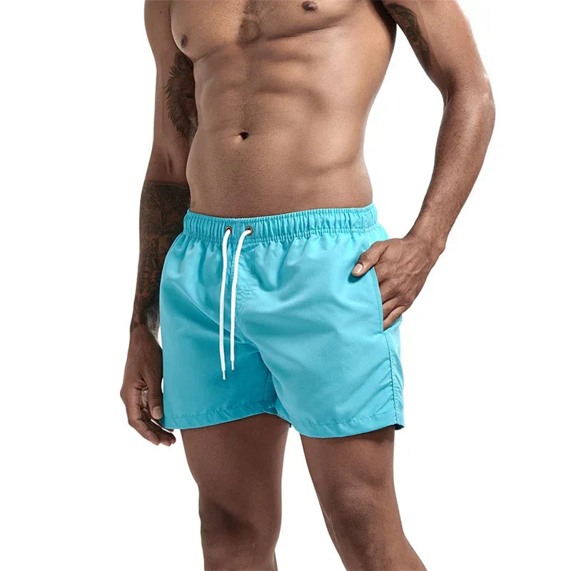 Mens Swim Trunks with Mesh Lining Side Pockets Solid Beach Shorts Quick Dry Lightweight Drawstring Board Shorts Summer Swimwear - Evallys.com