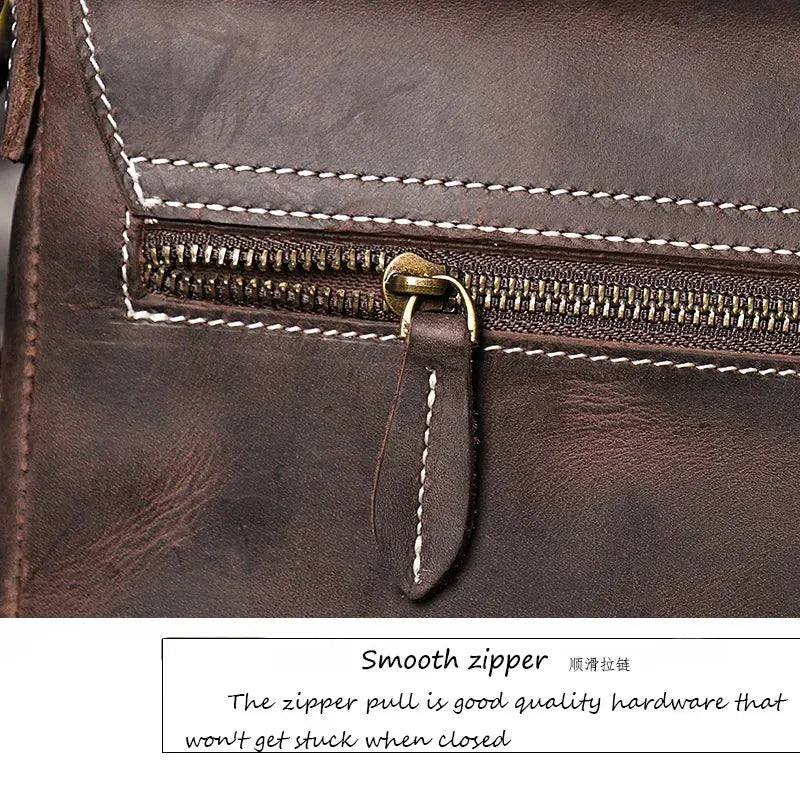 Crazy Horse Leather Men's Shoulder Bag Genuine Leather Small Bag Crossbody Cowhide Bag for Man High Quality Men Satchel Bags - Evallys.com