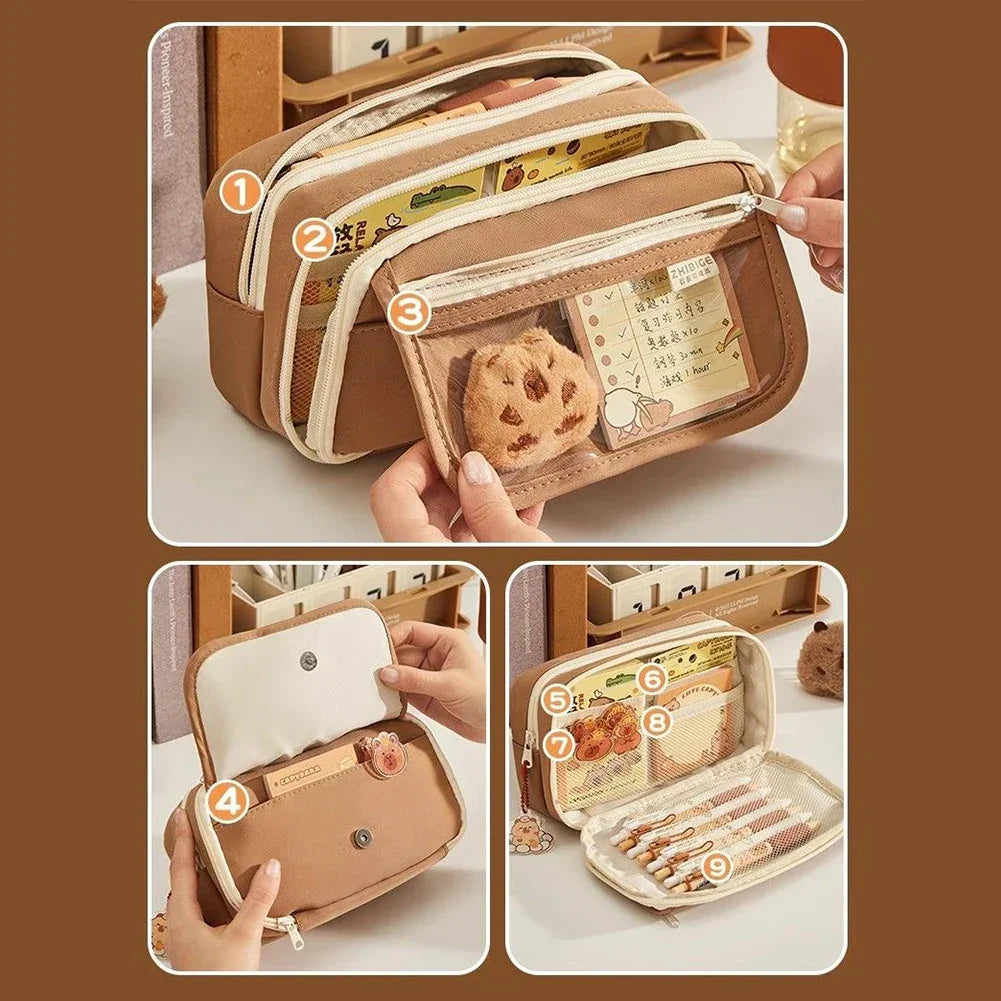 Cartoon Capybara Backpack with Pencil Case Cute Kawaii Backpack Large Laptop Backpack Aesthetic Rucksack for Kids Girls Boys - Evallys.com