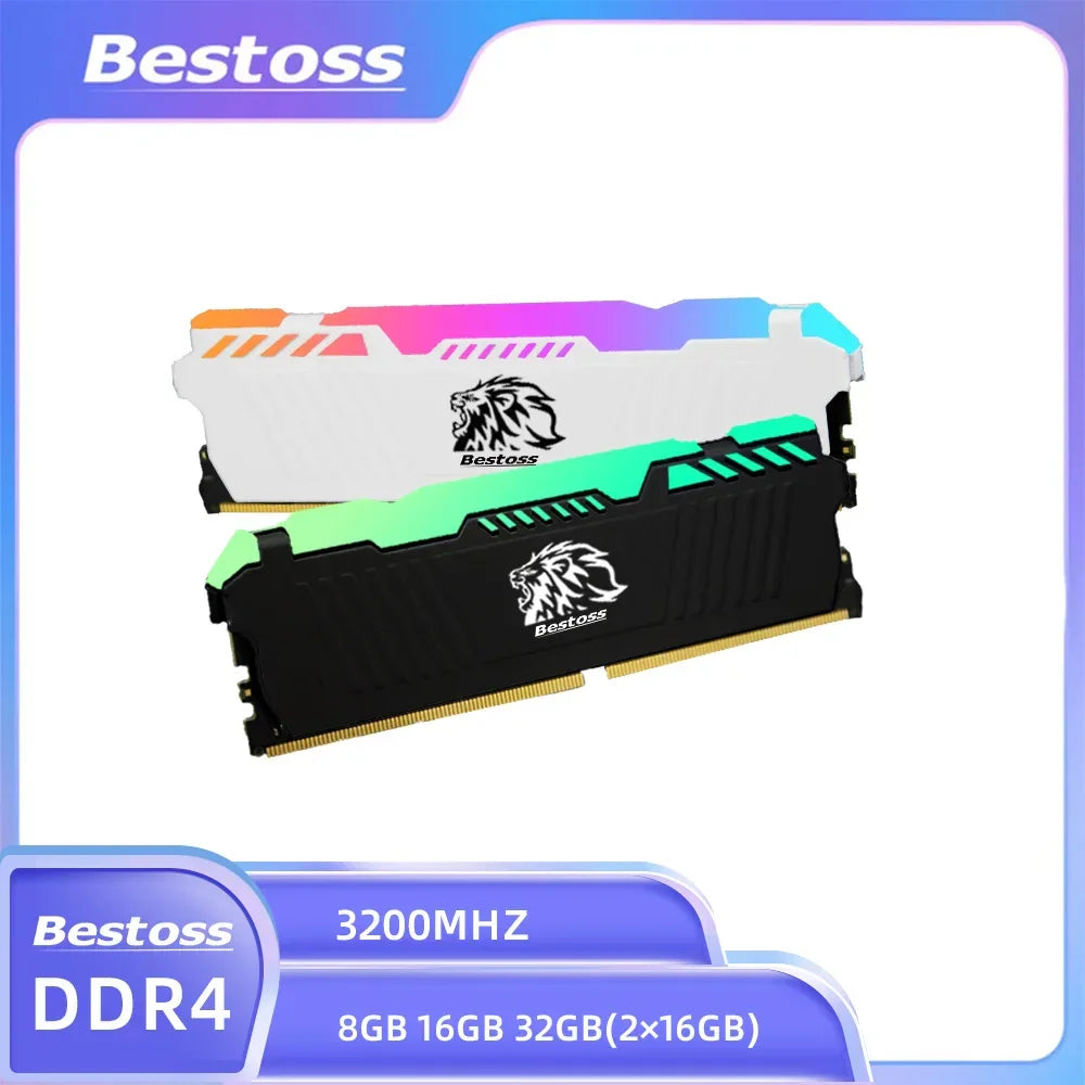 Bestoss Memoria RAM DDR4 RGB 8GB 16B 32GB 3200MHz DIMM RAM Desktop Memory Gaming High Performance - Evallys.com