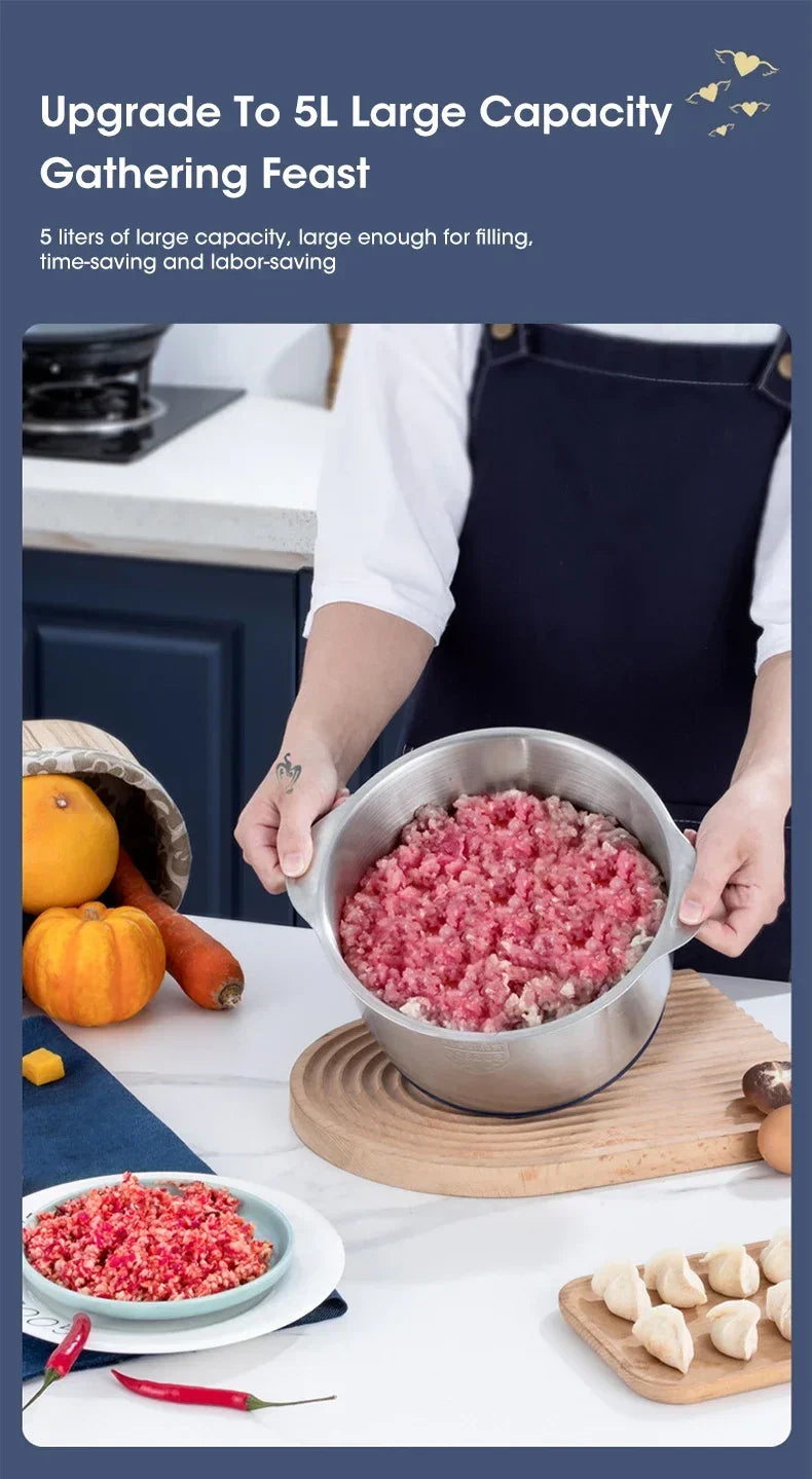Electric Meat Grinders 5L Food Crusher Stainless Steel Multifunctional Vegetable Slicer Processor Chopper Kitchen Blenders - Evallys.com