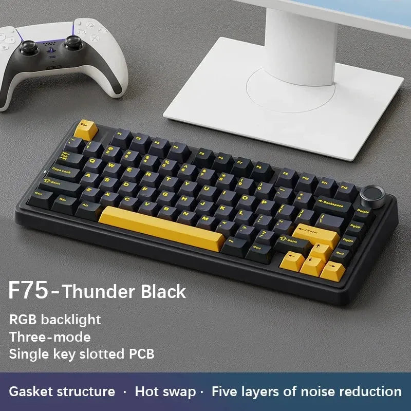 AULA F75 2.4G Wireless/Bluetooth/Wired Gaming Mechanical Keyboard RGB Customized 75% Layout Cherry Profile Gasket Structure - Evallys.com
