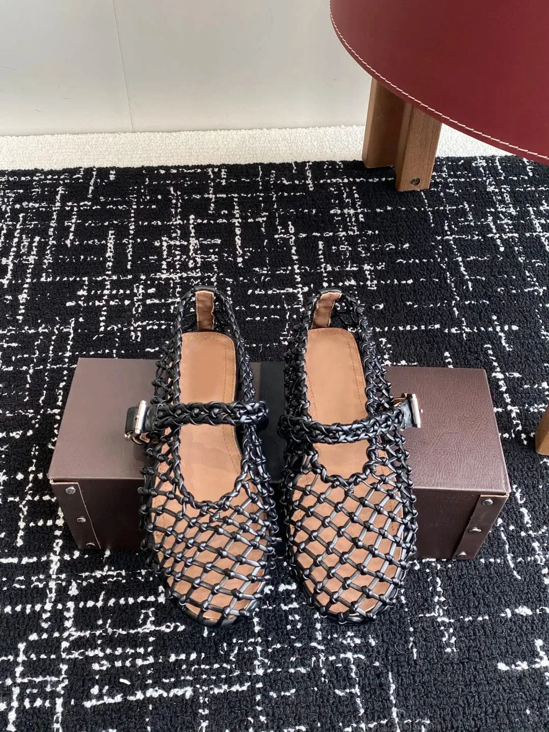 Women’s Metallic Leather Ballet Flats – Woven Mary Janes with Buckle Strap - Evallys.com