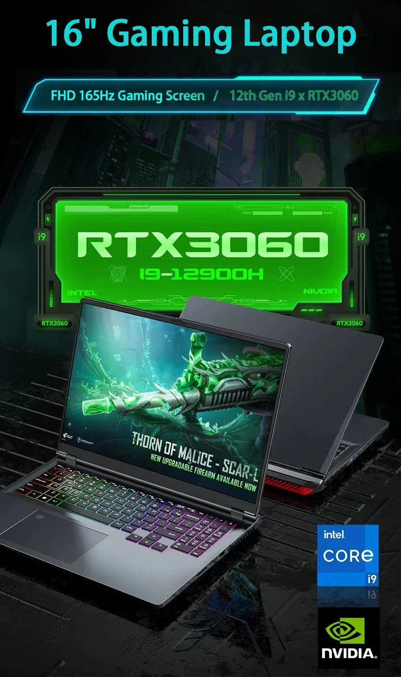 CRELANDER Laptop Gamer 16 Inch Intel Core i9 Processor 2.5k IPS Screen 165Hz RTX 3060 6G RAM 64GB 4TB SSD Notebook Gaming Laptop - Evallys.com