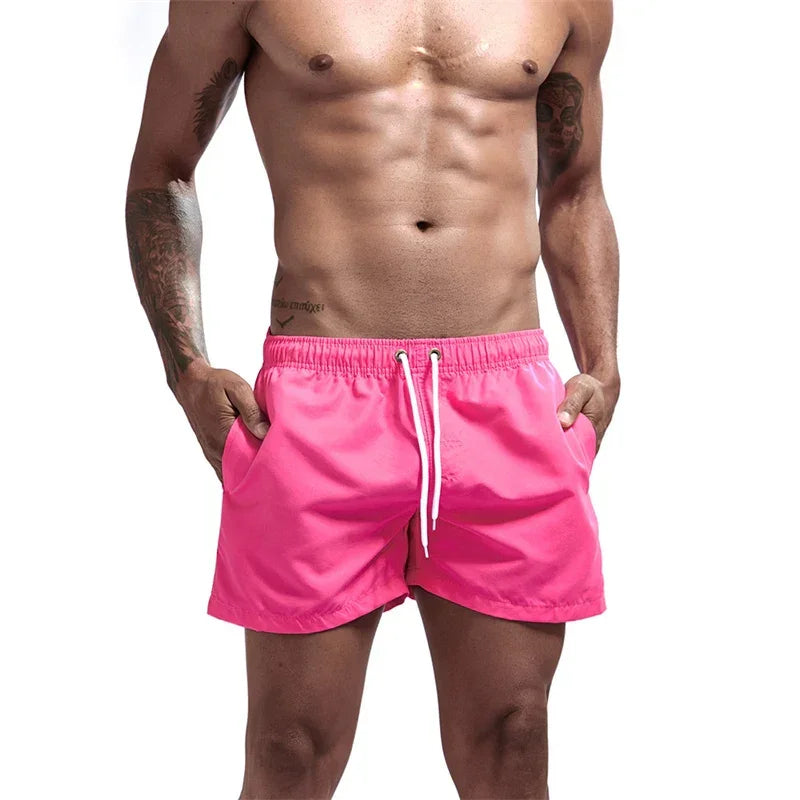 Mens Swim Trunks with Mesh Lining Side Pockets Solid Beach Shorts Quick Dry Lightweight Drawstring Board Shorts Summer Swimwear - Evallys.com