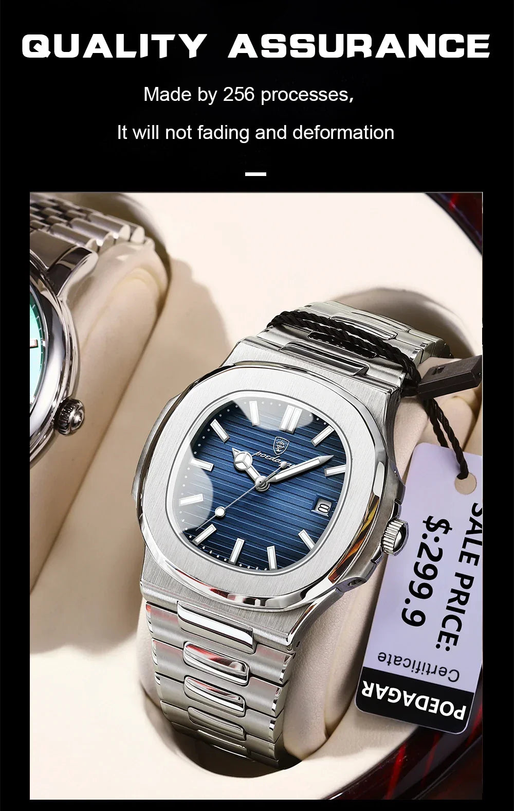 POEDAGAR Luxury Casual Watch Top Brand Fashion Square Dial Stainless Steel Calendar Luminous Waterproof Men Watch Male Clock+Box - Evallys.com