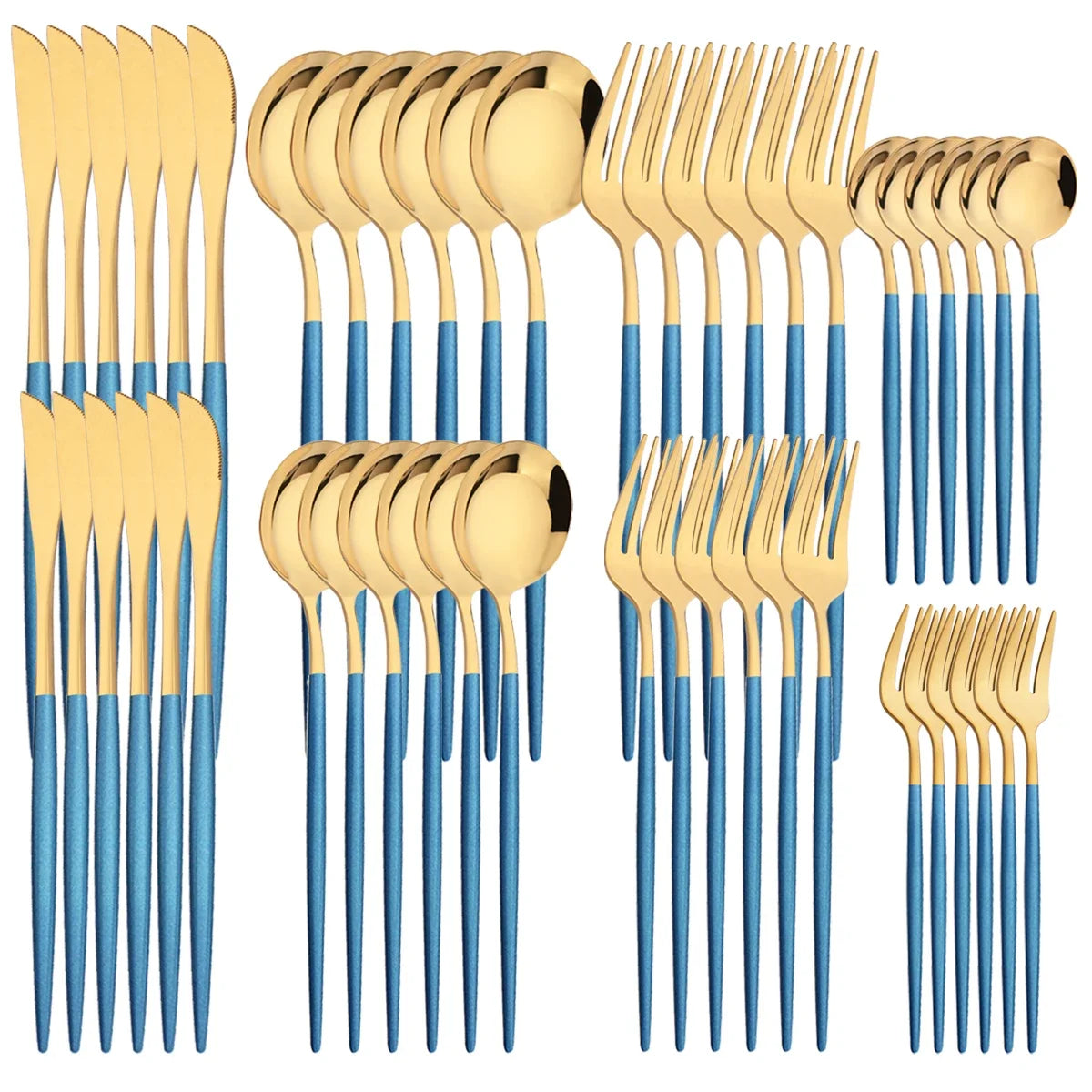 48pcs Black Gold Cutlery Set Knife Fork Coffee Spoon Dinnerware Stainless Steel Tableware Flatware Western Kitchen Silverware