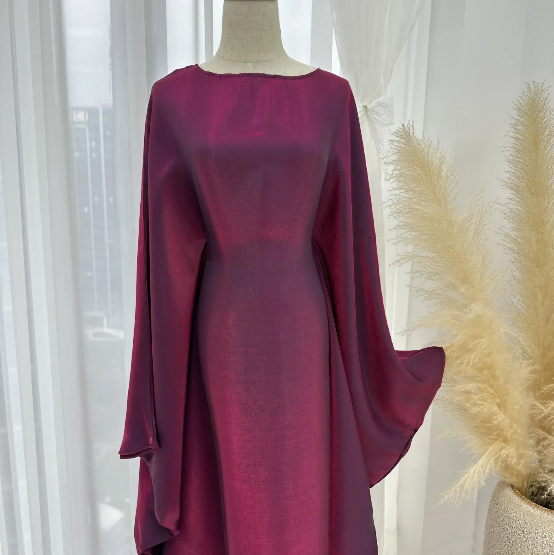 Eid Ramadan Batwing Butterfly Satin Abaya Dubai Luxury Muslim Kaftan Maxi Dress Women Kebaya Robe Caftan Marocain Femme Vestidos - Evallys.com