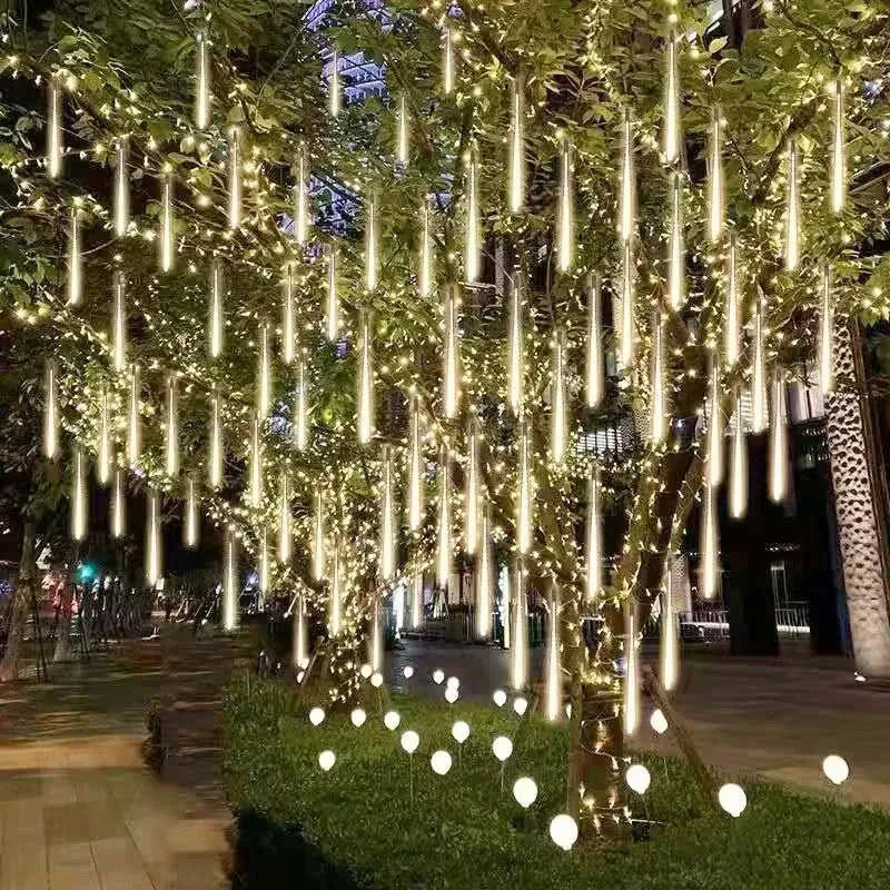 LED Meteor Shower Rain Lights Waterproof Falling Raindrop Fairy String Light Christmas Decoration Outdoor Holiday Party Patio - Evallys.com