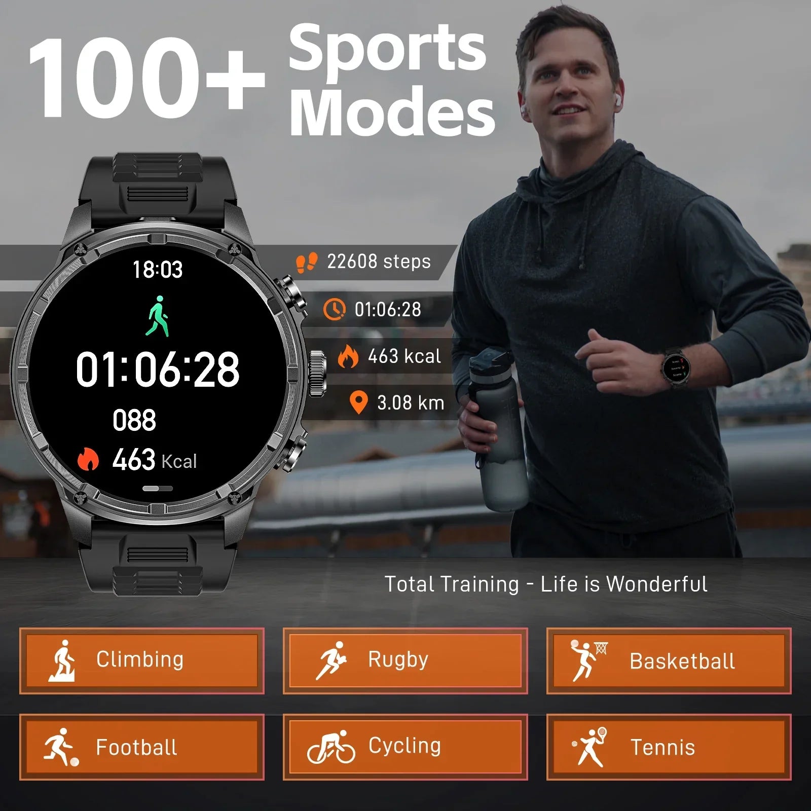 LaNikar New Military Smart Watches for Men 1.85”HD Rugged Smart Watch 710mAh Battery 100+ Sports Modes Heart Rate Sleep Monitor - Evallys.com