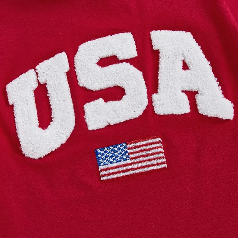 Independence Day Kids T-Shirt with USA Flag Embroidery Patriotic Short Sleeve Tee for Boys Loose Fit Summer Top - Evallys.com