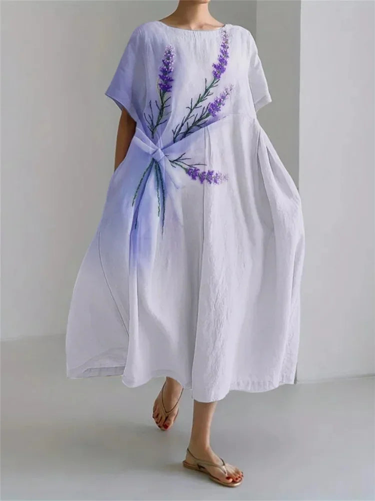 Harajuku Floral Print Women’s Dress – Loose Fit Ankle-Length Casual - Evallys.com