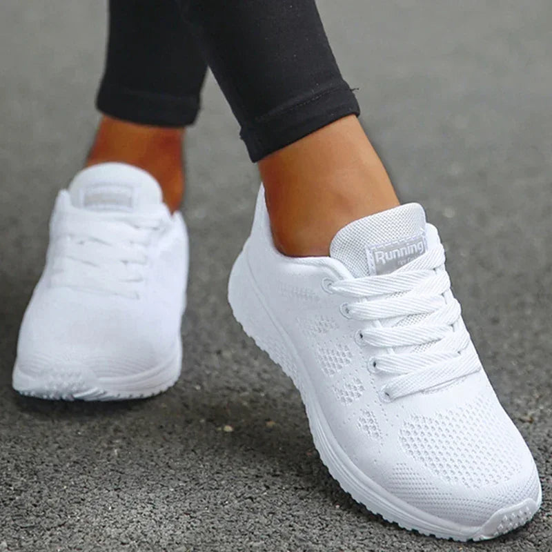 Women's Sneakers Breathable 2025 New Fashion Flat Outdoor Woman Vulcanize Shoes Mesh Fabric Lace Up Ladies Shoes Female Footwear - Evallys.com