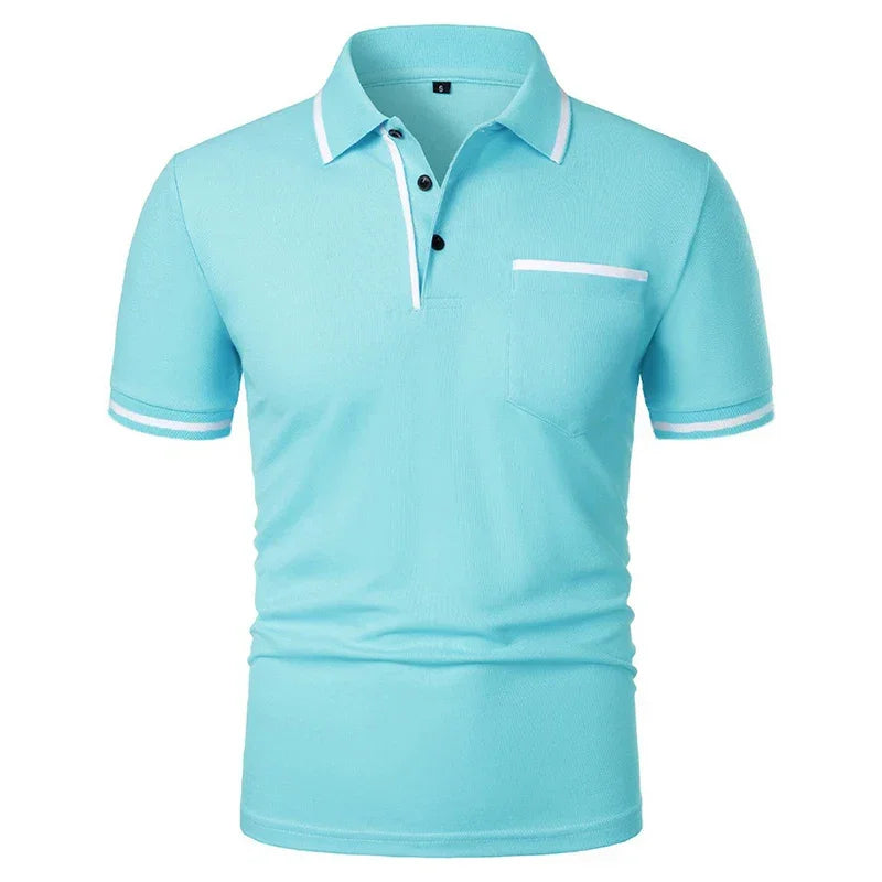 New Men's Short Sleeve Polo Shirts Solid Color Casual T-shirt Summer Trendy Breathable Loose Basic Splice Top Pockets Men Shirts - Evallys.com
