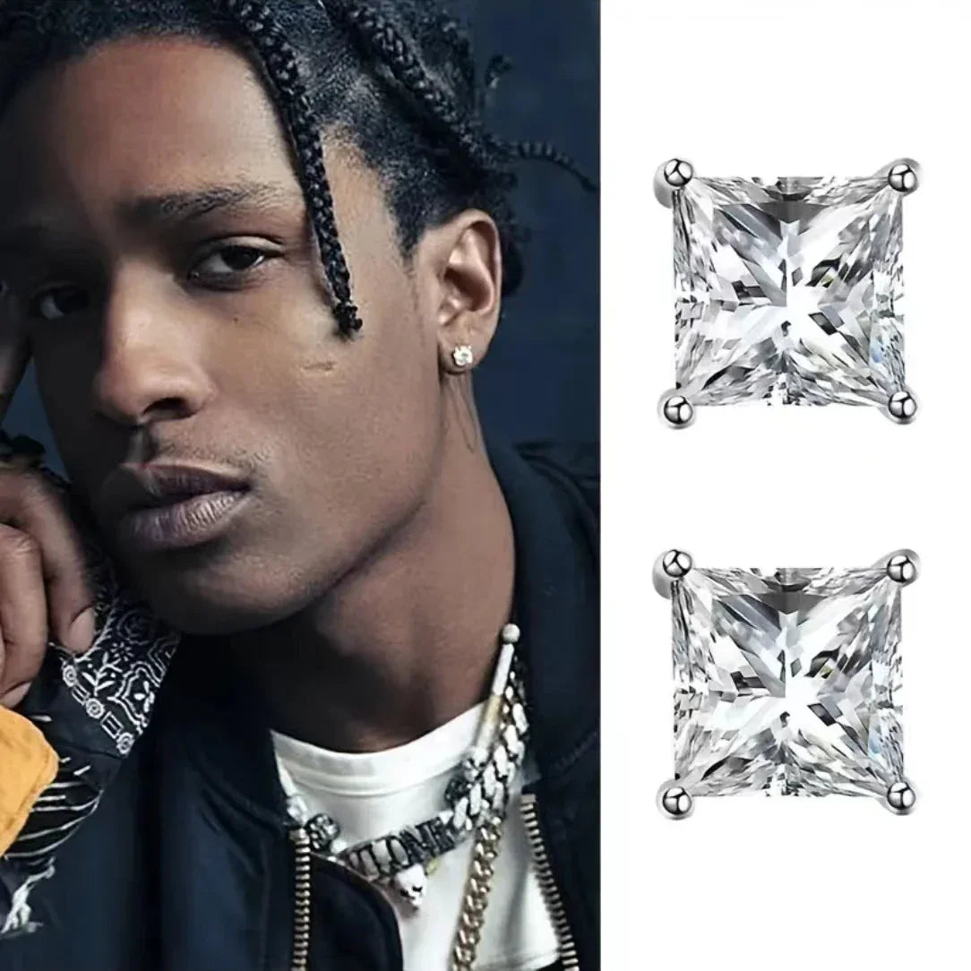 JIUZUAN 2pcs/pair S925 Moissanite Square Lab Created Stud Earrings, Men's Hip Hop Jewelry, Christmas Gifts - Evallys.com