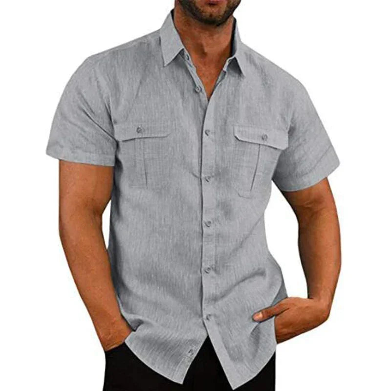 Cotton Linen Hot Sale Men Short-Sleeved Shirts Summer Solid Color Stand-Up Collar Casual Beach Style Plus SizeMale Shirts M-5XL - Evallys.com