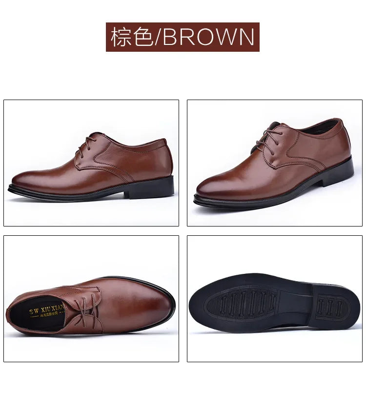 Men Dressing Shoes Formal for Men's Casual Shoe Leather Social Wedding Designer Pointed Toe Black Office Winter Shoes Brand 2023 - Evallys.com