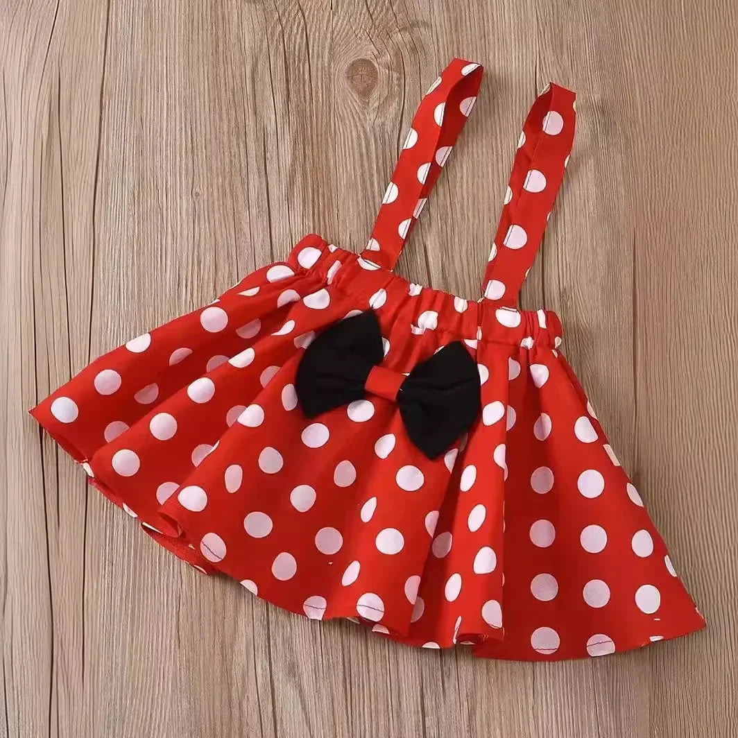 Minnie Mouse Girl Suit Children's Dress Baby Clothes Set Summer Birthday Costume Polka Dot Sundress Bow Headband Skirt Set - Evallys.com