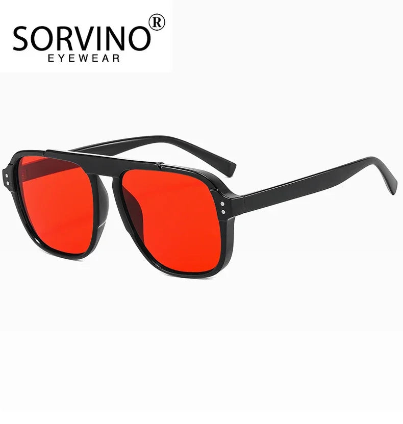 SORVINO Oversized Red Square Rivets Sunglasses Fashion Women Vintage Brand Designer Men Trendy Yellow Sun Glasses Shades UV400 - Evallys.com