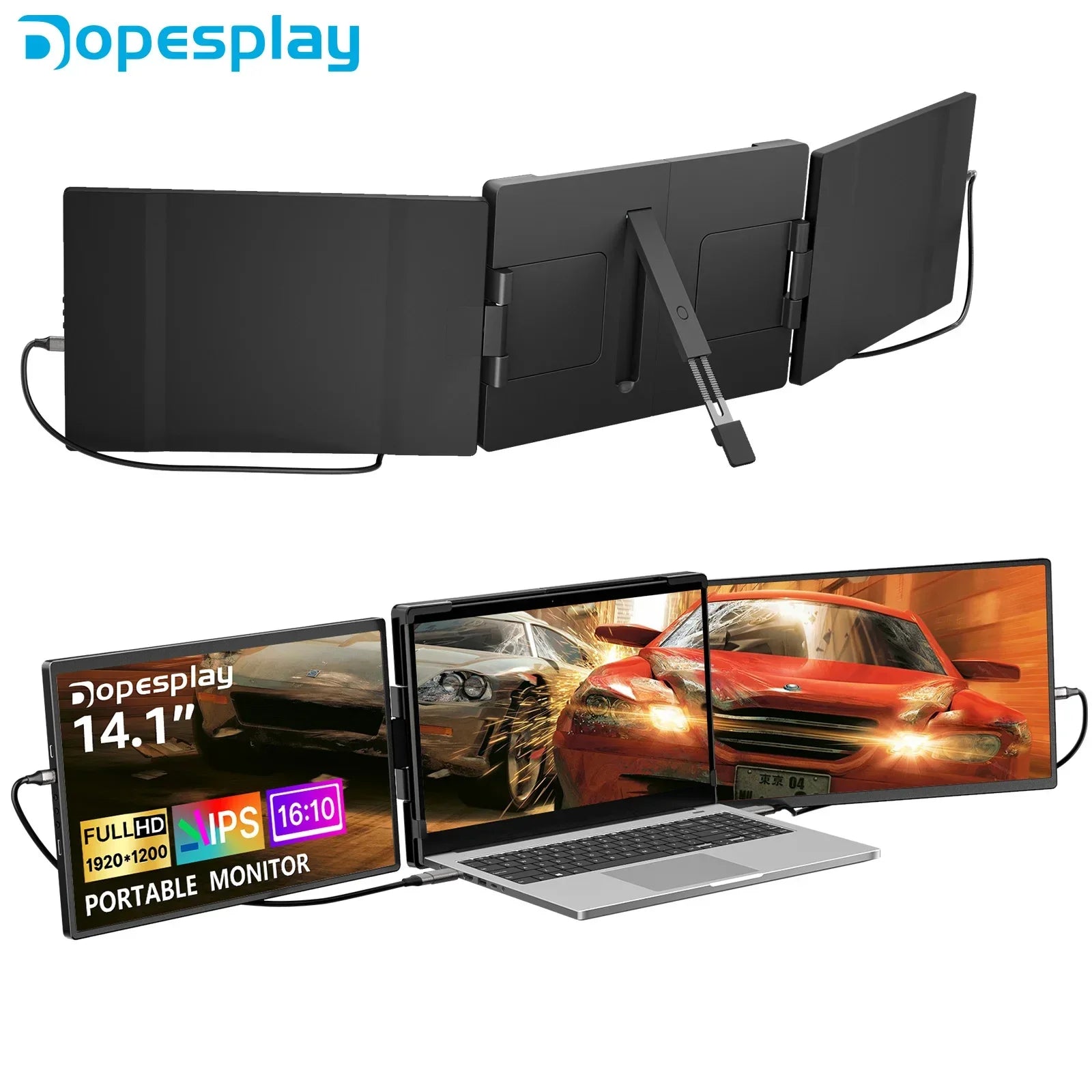 Dopesplay 14.1inch Portable Monitors 1200P FHD IPS Single Dual Second Screen Extender Display For Phone PC Mac 13.3-17" Laptops - Evallys.com