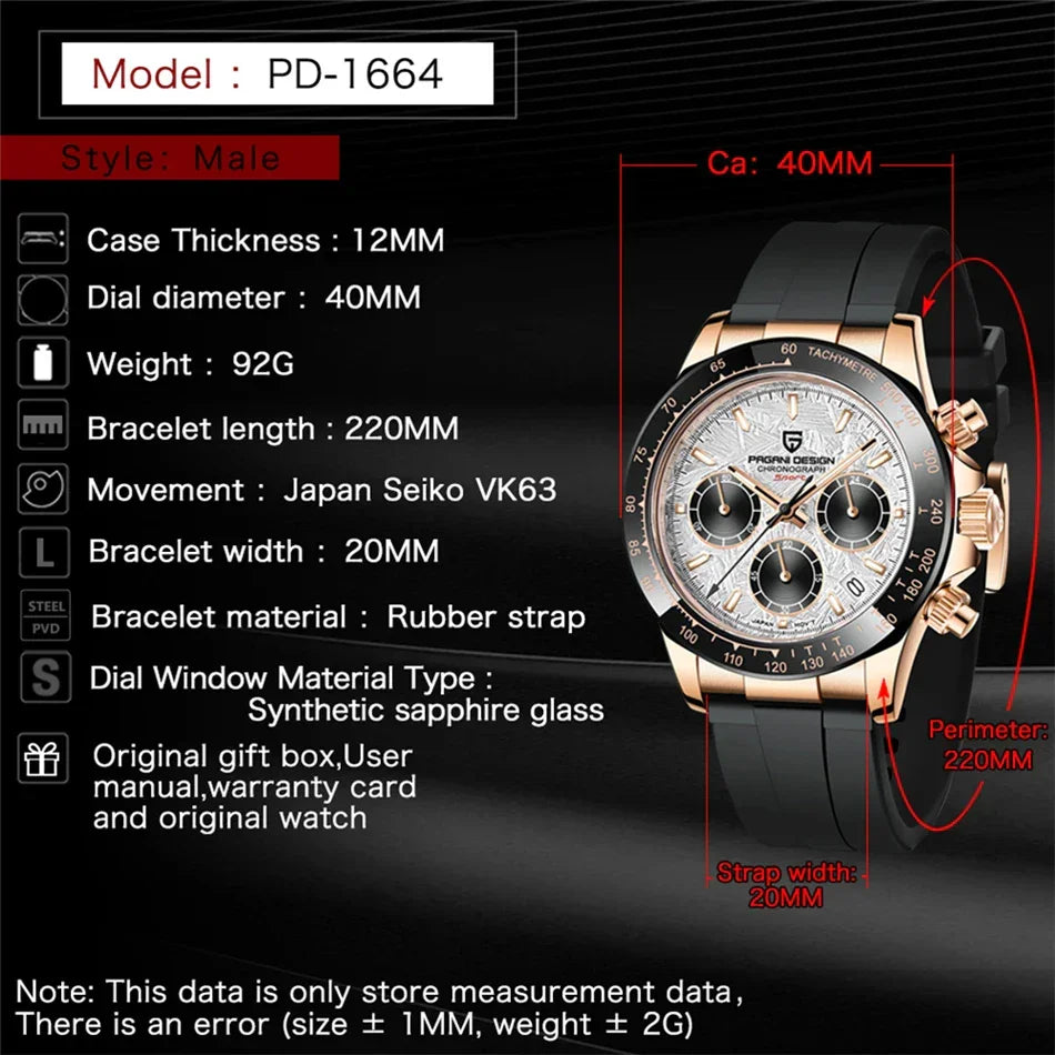 40mm New V2 PAGANI DESIGN Men's Quartz Watches Sapphire Retro Chronograph Stainless Steel Waterproof Watch Men Relogio Masculino - Evallys.com