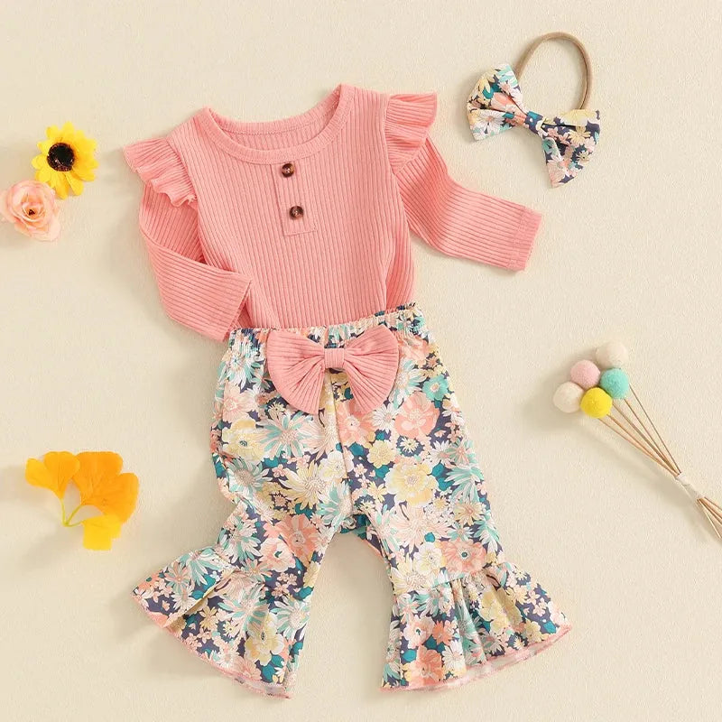 Adorable Baby Girls Winter Outfits Cozy Knit Sweater and Fleece Lined Leggings Set with Matching Bow Headband 3 Piece Clothing - Evallys.com