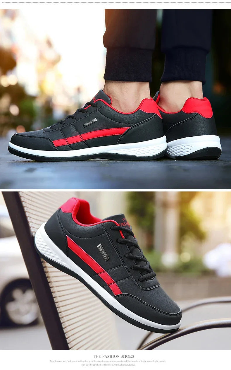 PUAMSS Men’s PU Leather Sneakers – Breathable Casual Non-Slip Shoes - Evallys.com