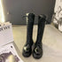 Women Motorcycle Boots Wedges Flat Shoes Woman High Heel Platform PU Leather Boots Lace Up Women Shoes Black Boots Girls2021 - Evallys.com