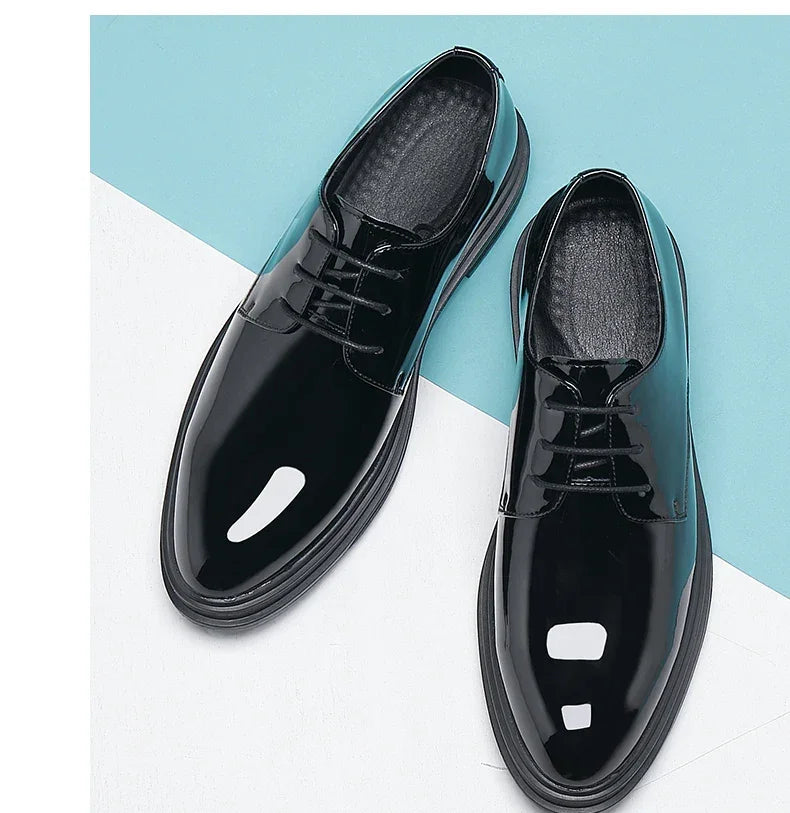 FUQIAO New Men 6/8cm Derby Shoes Patent Leather Height Increase Men Dress Shoes Formal Elevator Business Lift Shoes Bright Upper - Evallys.com